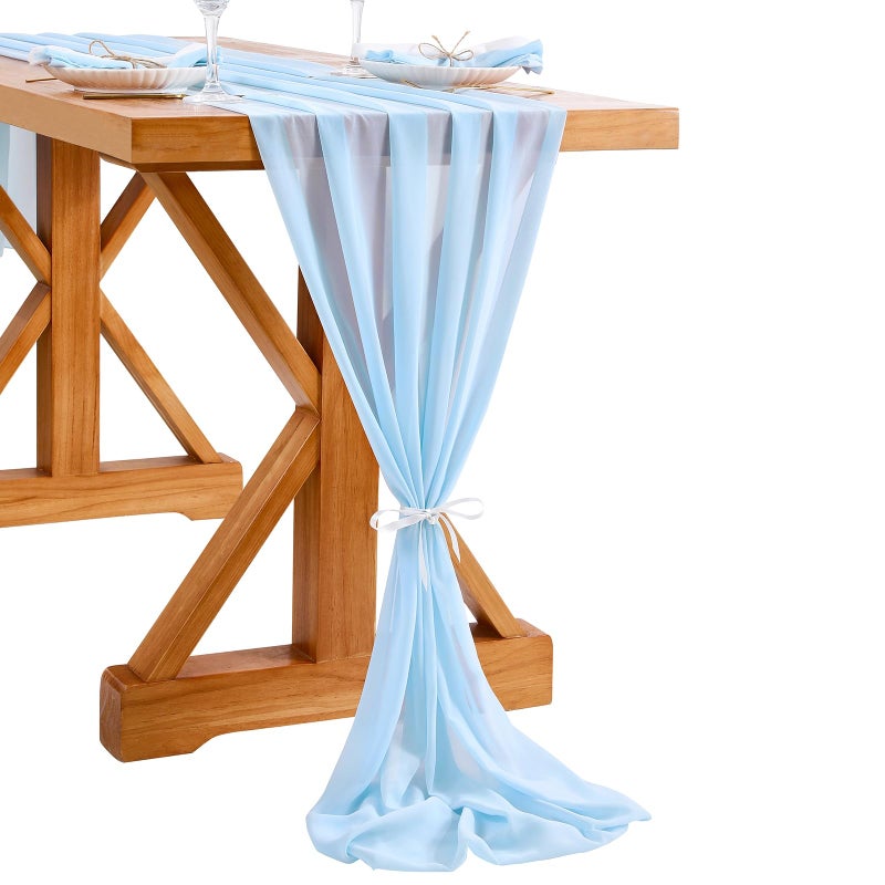 SoarDream Blue Chiffon Table Runner 27x120 Inches Romantic Wedding Table Runner Birthday Party Cake Table Decorations Table Lines - Image 1